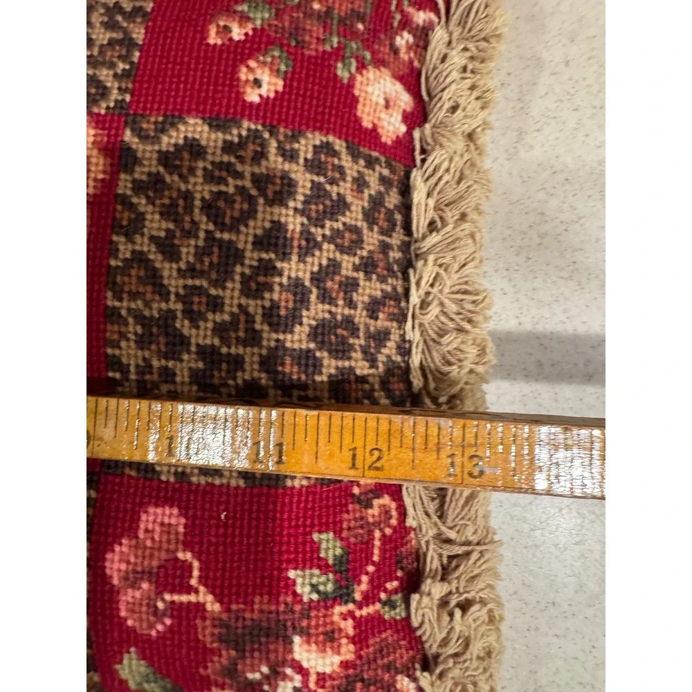 C&F Home Savannah Check Needlepoint Decoration Throw Pillow Leopard Rose